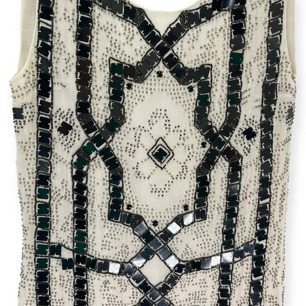 Free People White and Black Beaded Mini Dress